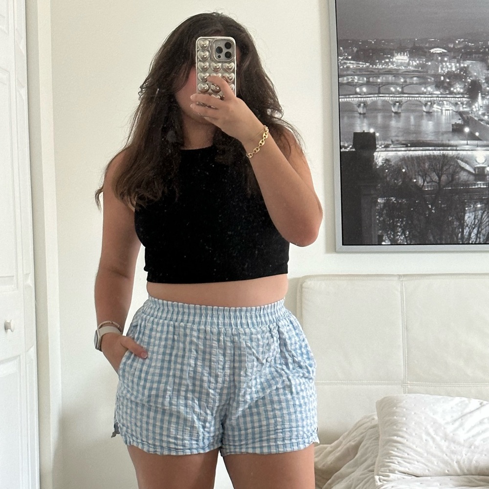 Cotton On Blue Gingham Pastel High Waisted Shorts Size 6